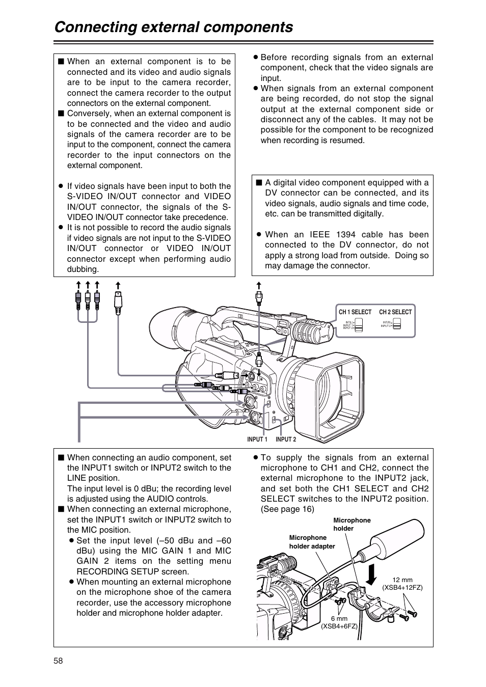 Connecting external components | Panasonic AG-DVX100AP User Manual | Page 58 / 72