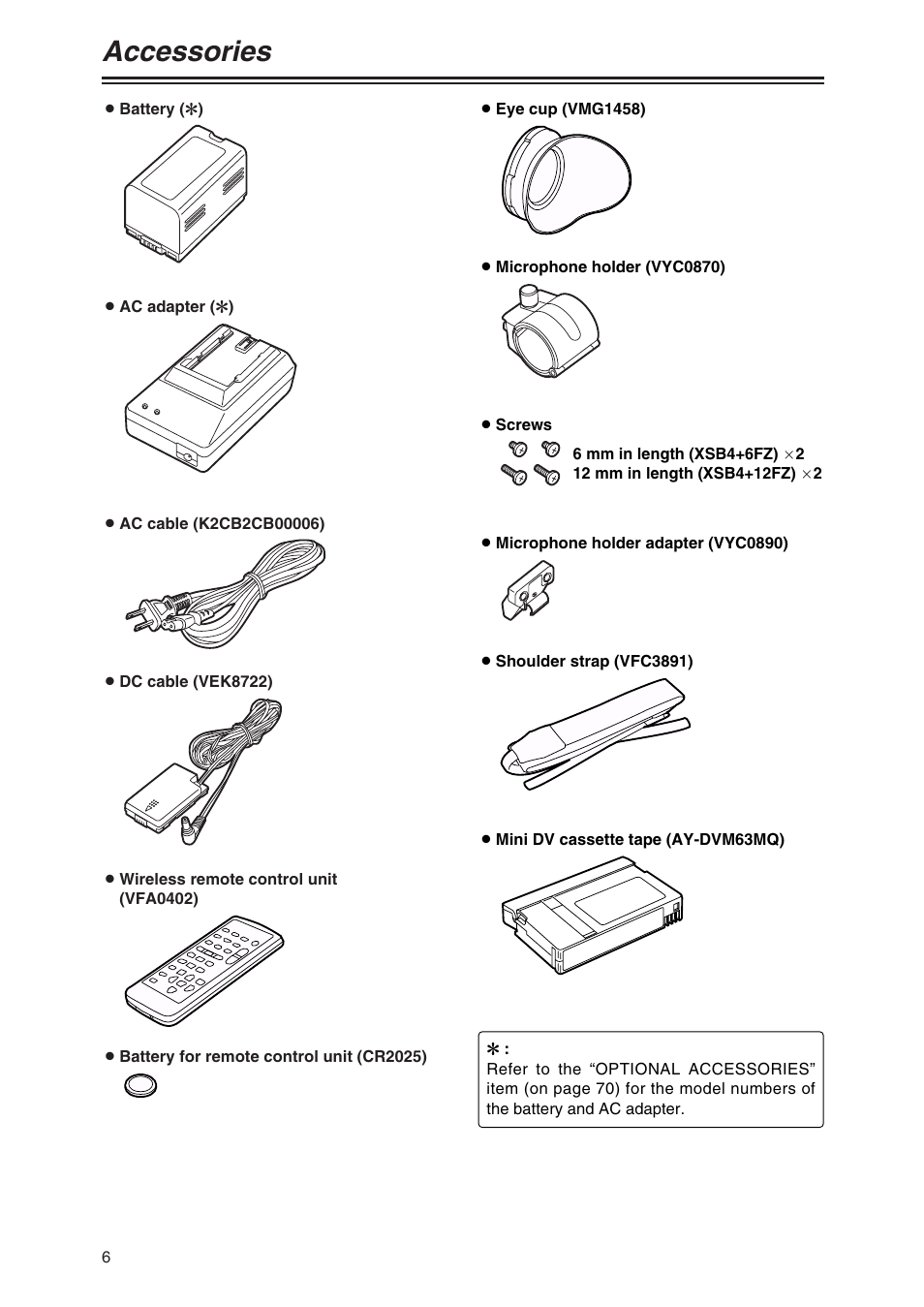 Accessories | Panasonic AG-DVX100AP User Manual | Page 6 / 72
