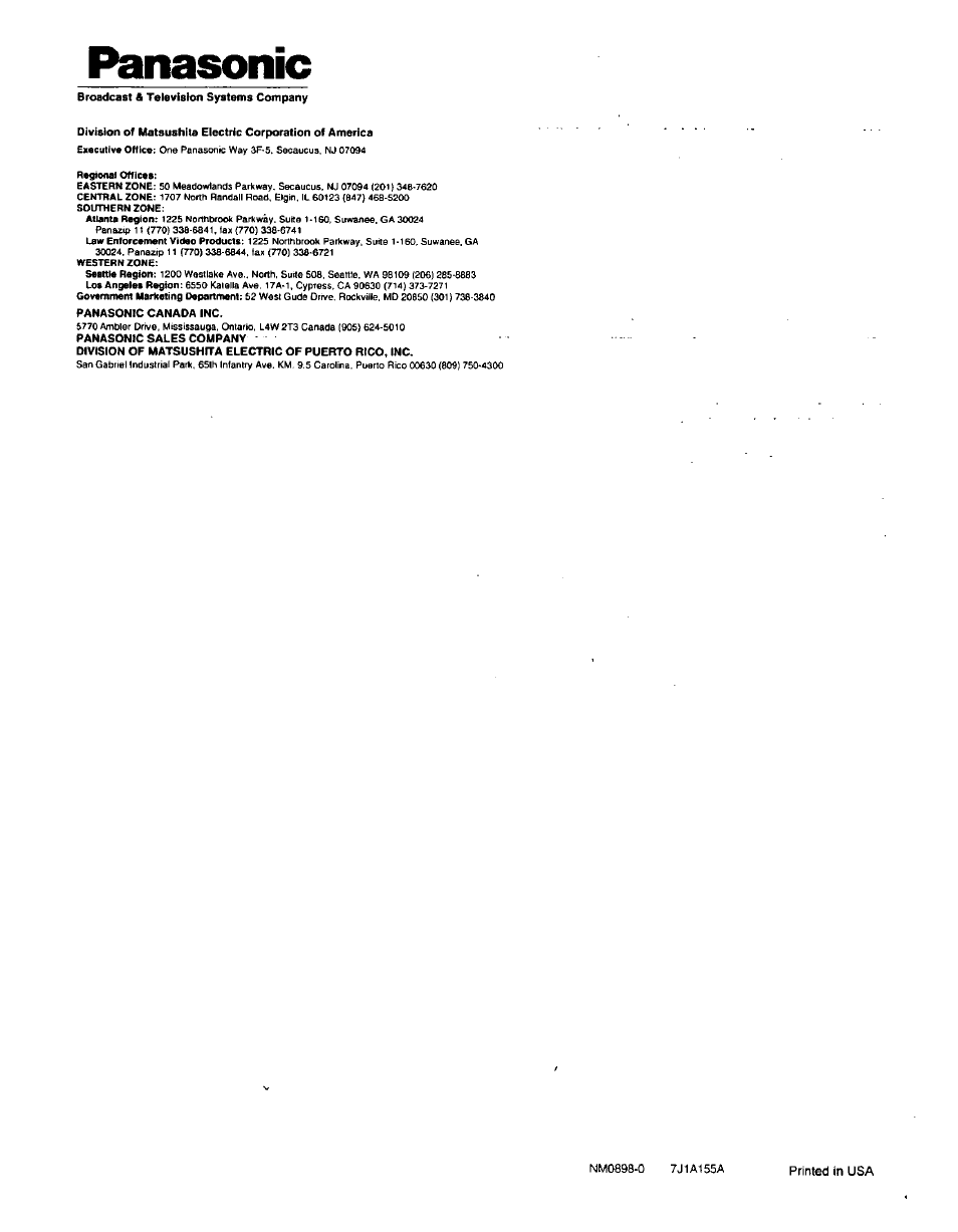 Panasonic | Panasonic 10:1 Auto Iris Servo Control Zoom Lens AW-LZ10MD6 for AW-E300 Series User Manual | Page 2 / 2