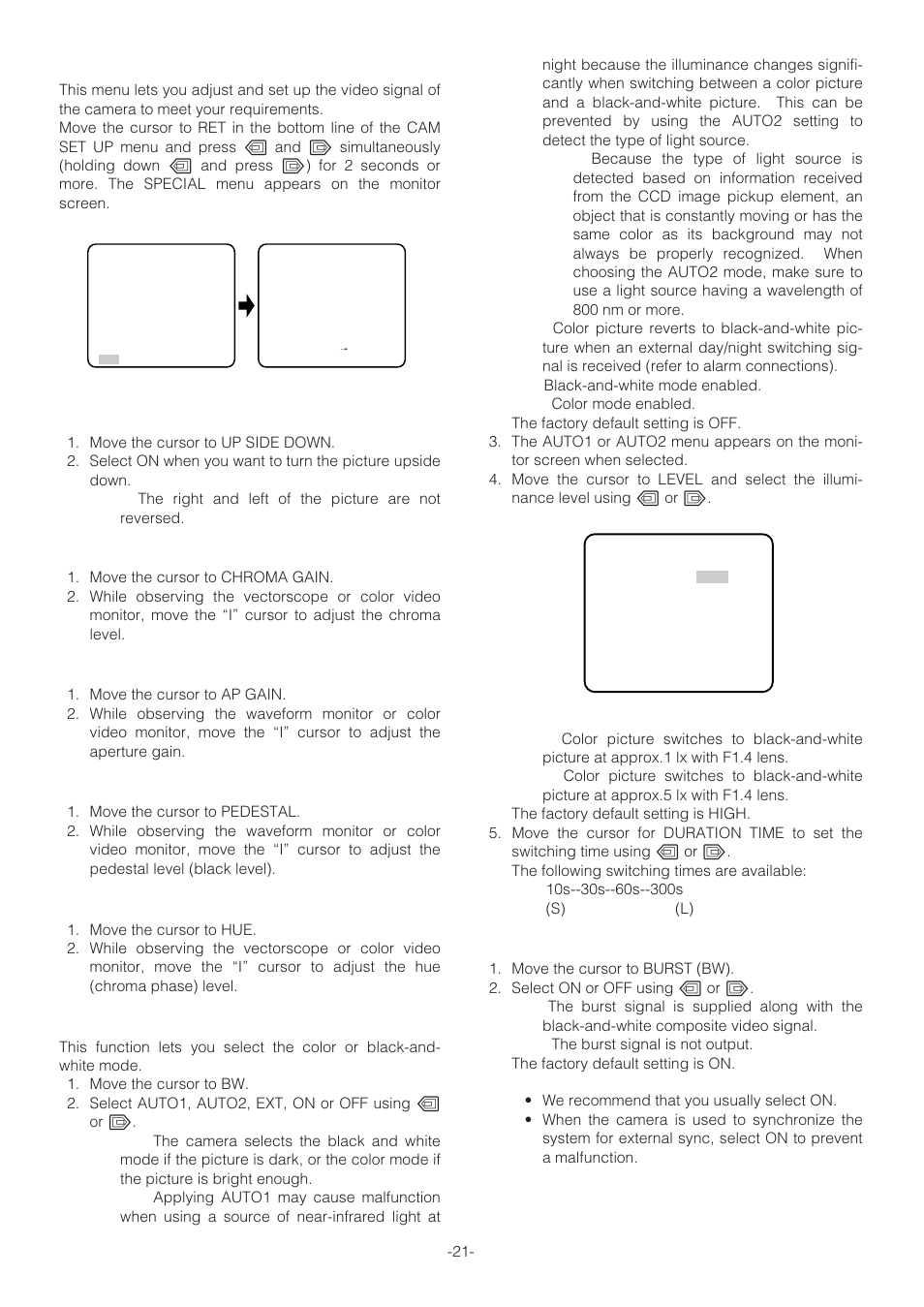Special menu | Panasonic WV-NP472 User Manual | Page 21 / 47