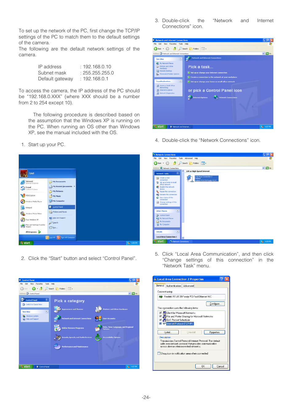 Network setup of the pc | Panasonic WV-NP472 User Manual | Page 24 / 47