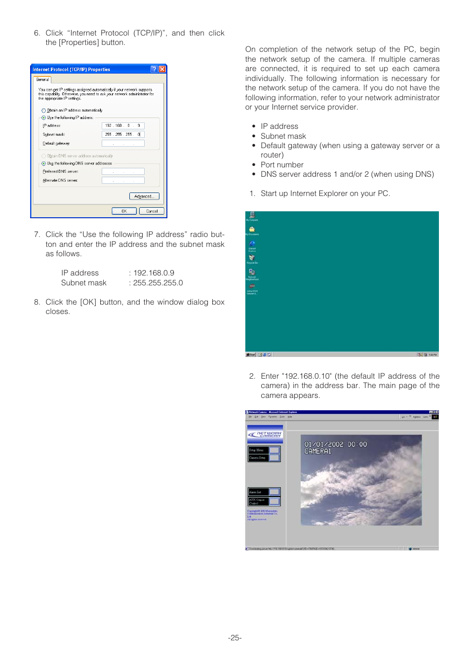 Network setup of the camera | Panasonic WV-NP472 User Manual | Page 25 / 47