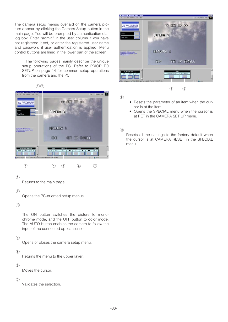 Camera setup from the pc | Panasonic WV-NP472 User Manual | Page 30 / 47