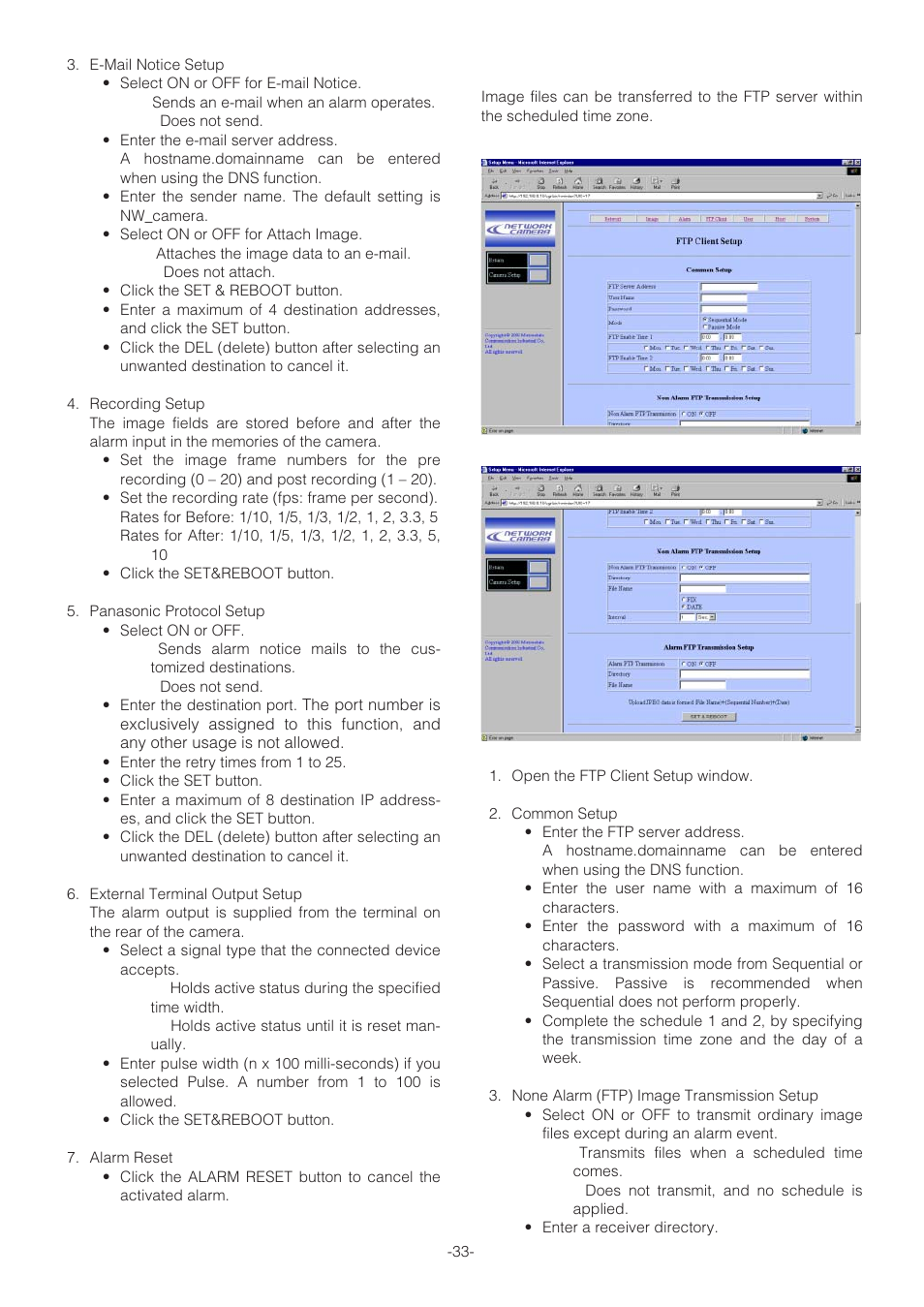 Ftp client setup | Panasonic WV-NP472 User Manual | Page 33 / 47