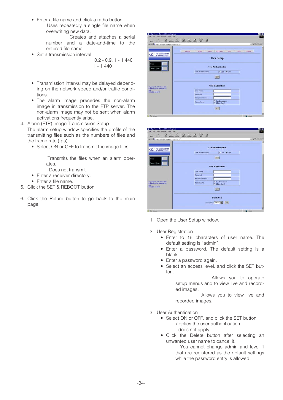 User setup | Panasonic WV-NP472 User Manual | Page 34 / 47