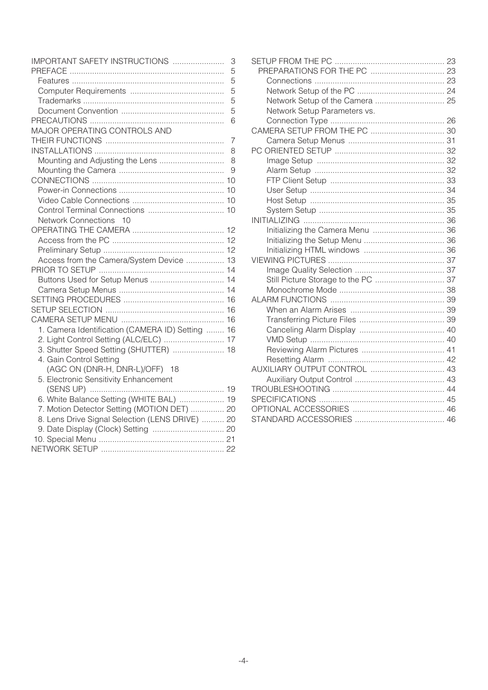 Panasonic WV-NP472 User Manual | Page 4 / 47