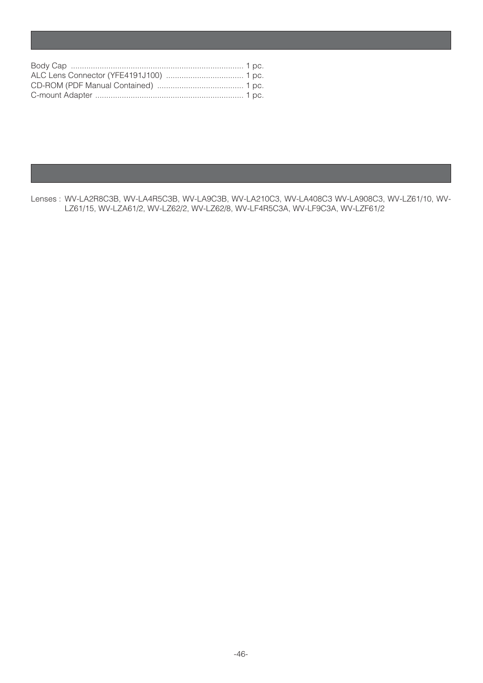 Optional accessories, Standard accessories | Panasonic WV-NP472 User Manual | Page 46 / 47