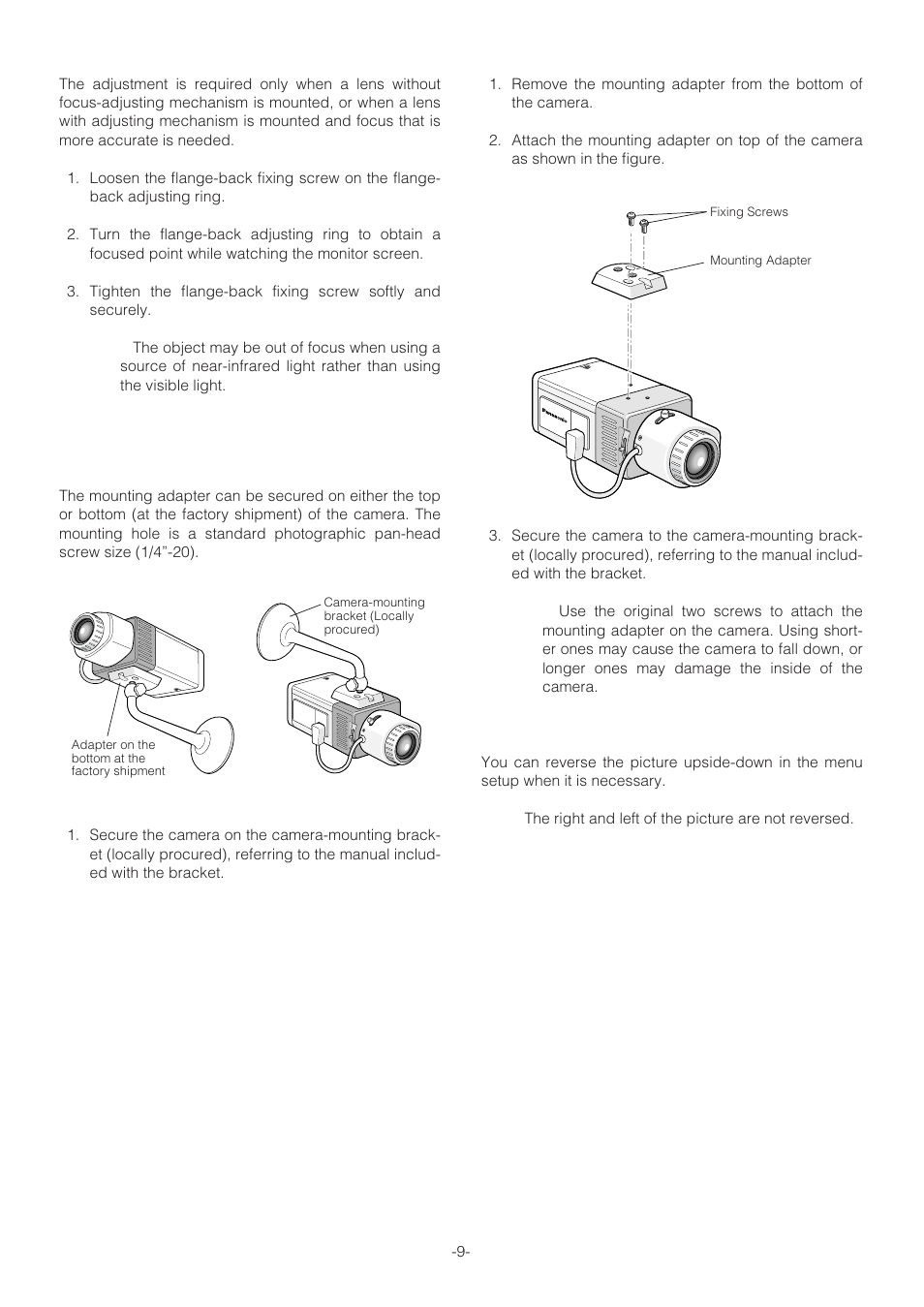 Mounting the camera | Panasonic WV-NP472 User Manual | Page 9 / 47