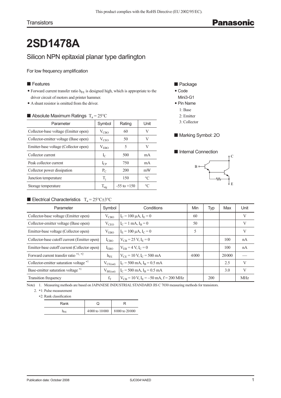 Panasonic 2SD1478A User Manual | 4 pages