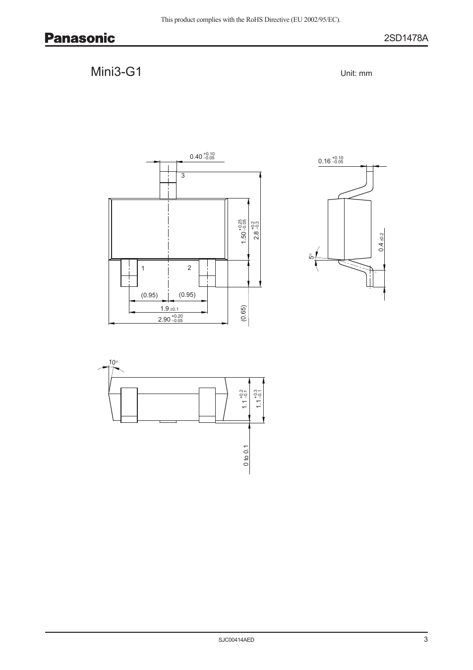 Mini3-g1, Unit: mm | Panasonic 2SD1478A User Manual | Page 3 / 4
