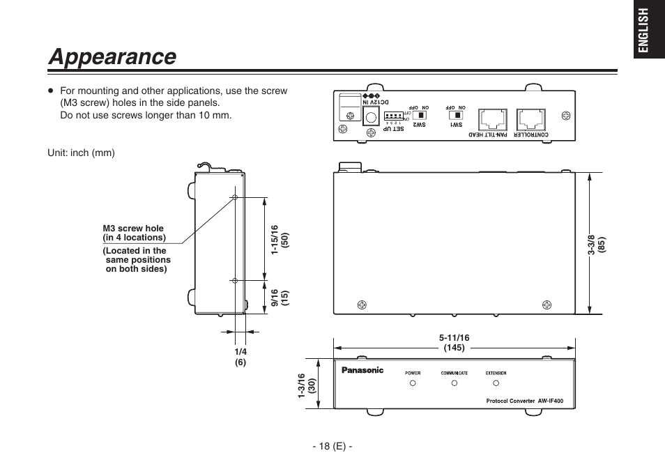 Appearance | Panasonic AW-IF400G User Manual | Page 19 / 22