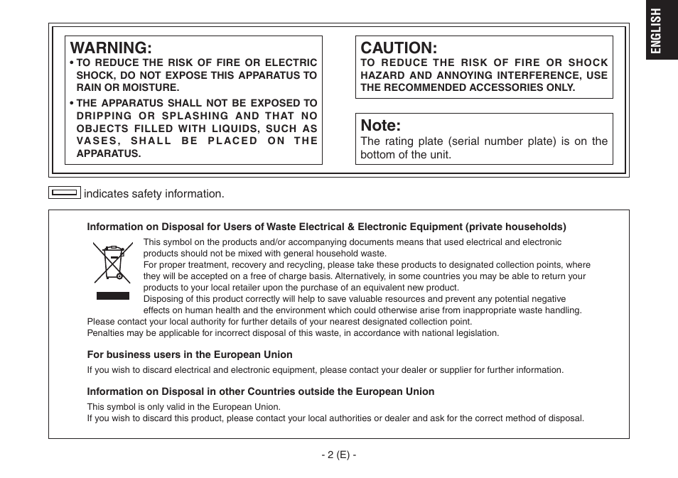 Caution, Warning | Panasonic AW-IF400G User Manual | Page 3 / 22