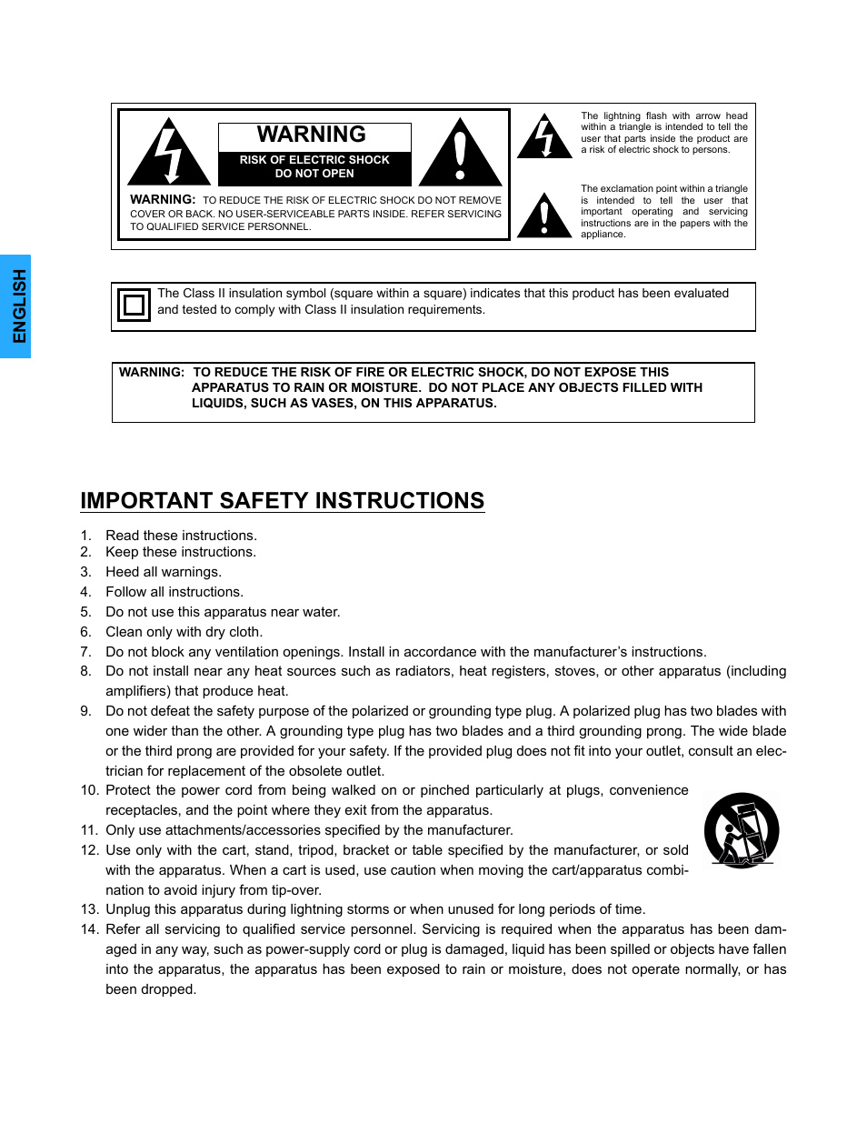 Warning, Important safety instructions, English | Panasonic PT 47WXD64 User Manual | Page 2 / 88