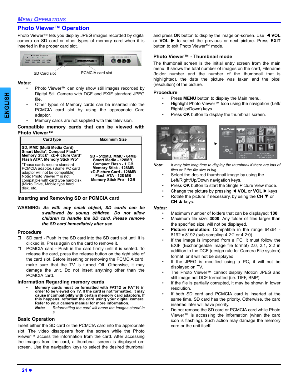 Photo viewer operation, English photo viewer™ operation | Panasonic PT 47WXD64 User Manual | Page 26 / 88