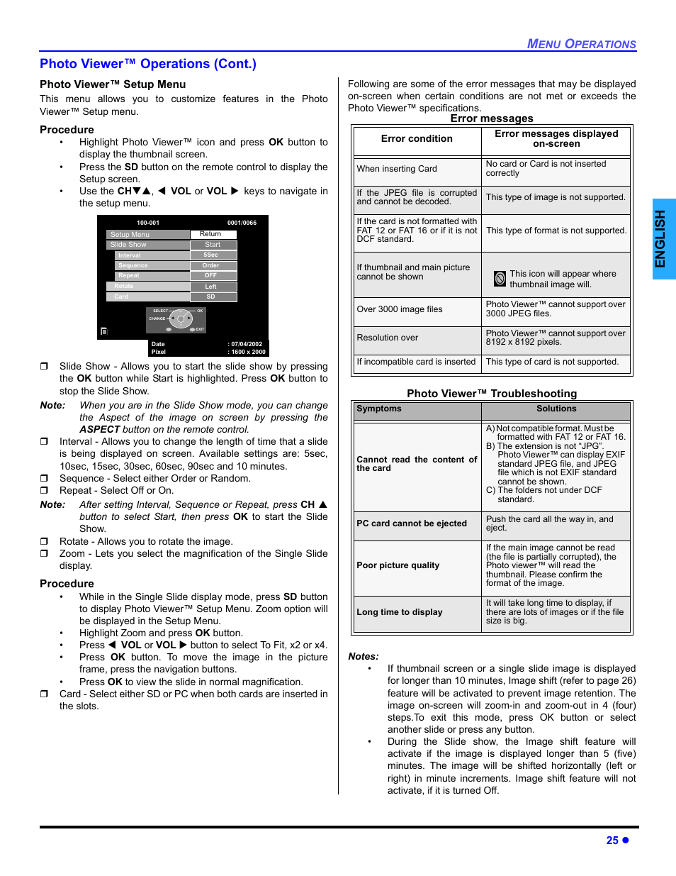 English photo viewer™ operations (cont.) | Panasonic PT 47WXD64 User Manual | Page 27 / 88