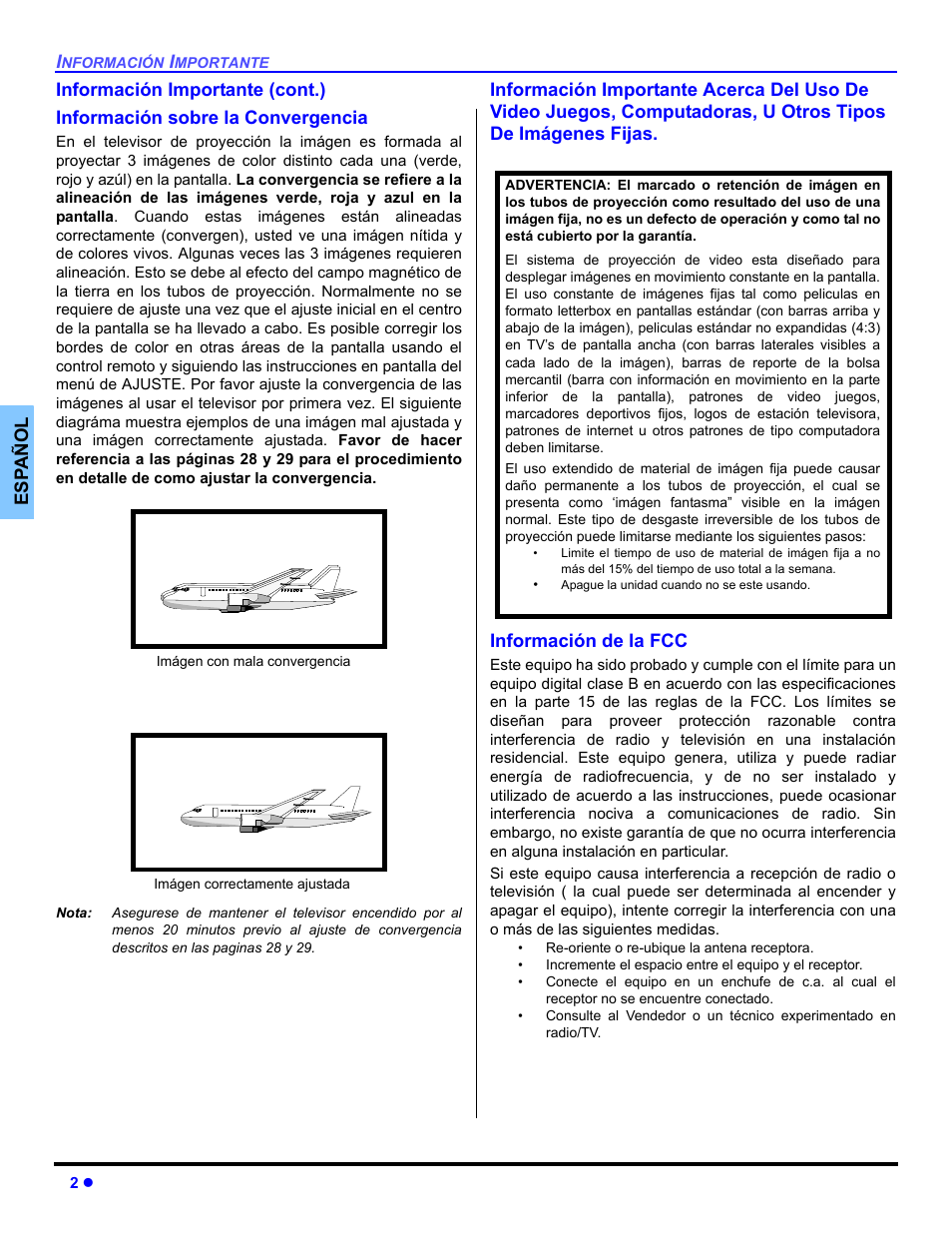 Informacion sobre la convergencia | Panasonic PT 47WXD64 User Manual | Page 42 / 88