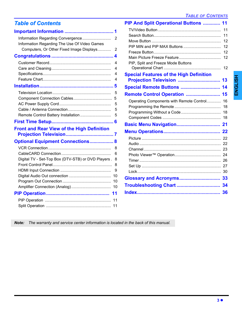 Panasonic PT 47WXD64 User Manual | Page 5 / 88