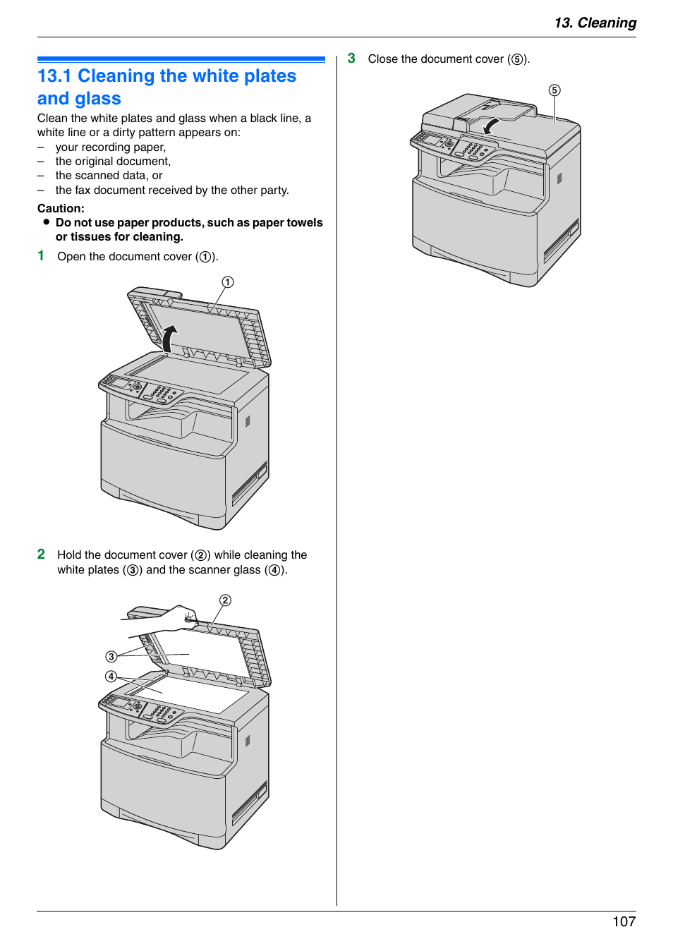 Cleaning, 1 cleaning the white plates and glass, Cleaning the white plates and glass | 1 cleaning the white plates and glass, Cleaning 107 | Panasonic DPMC210 User Manual | Page 107 / 128