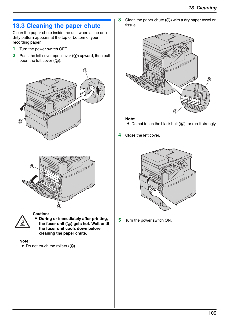 3 cleaning the paper chute, Cleaning the paper chute, 3 cleaning the paper chute | Panasonic DPMC210 User Manual | Page 109 / 128