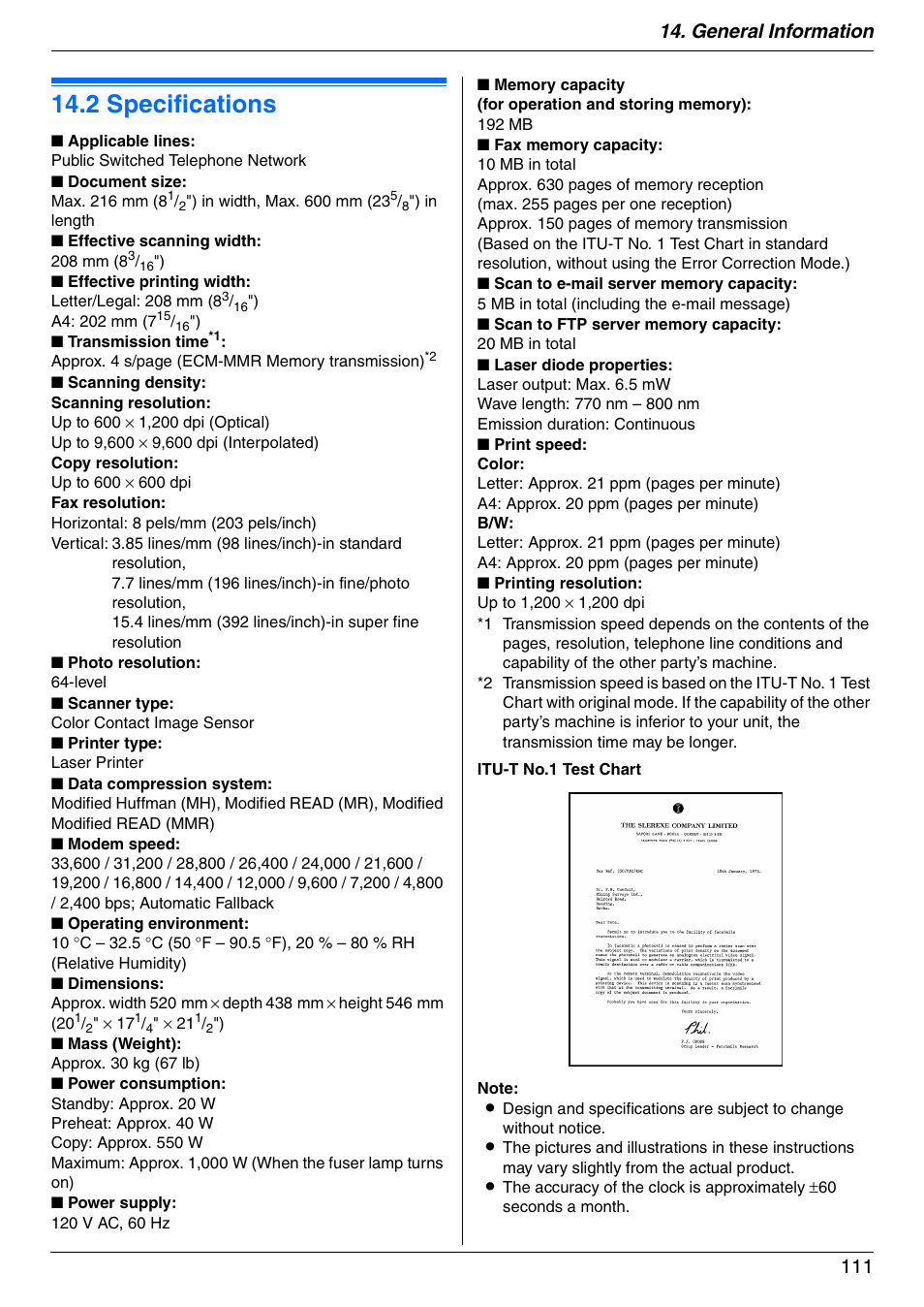 Specifications, 2 specifications, 2 specifications | General information 111 | Panasonic DPMC210 User Manual | Page 111 / 128