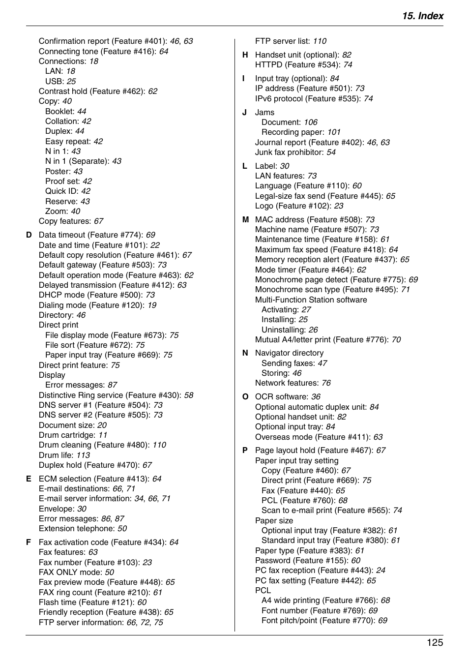 Index 125 | Panasonic DPMC210 User Manual | Page 125 / 128