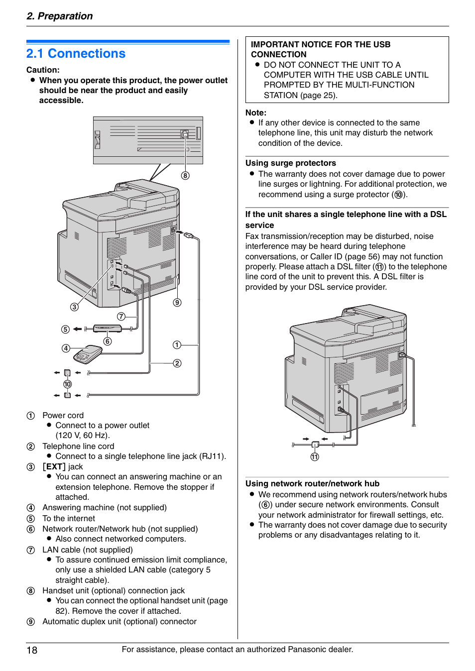 Preparation, Connections and setup, 1 connections | Connections, 1 connections, Preparation 18 | Panasonic DPMC210 User Manual | Page 18 / 128