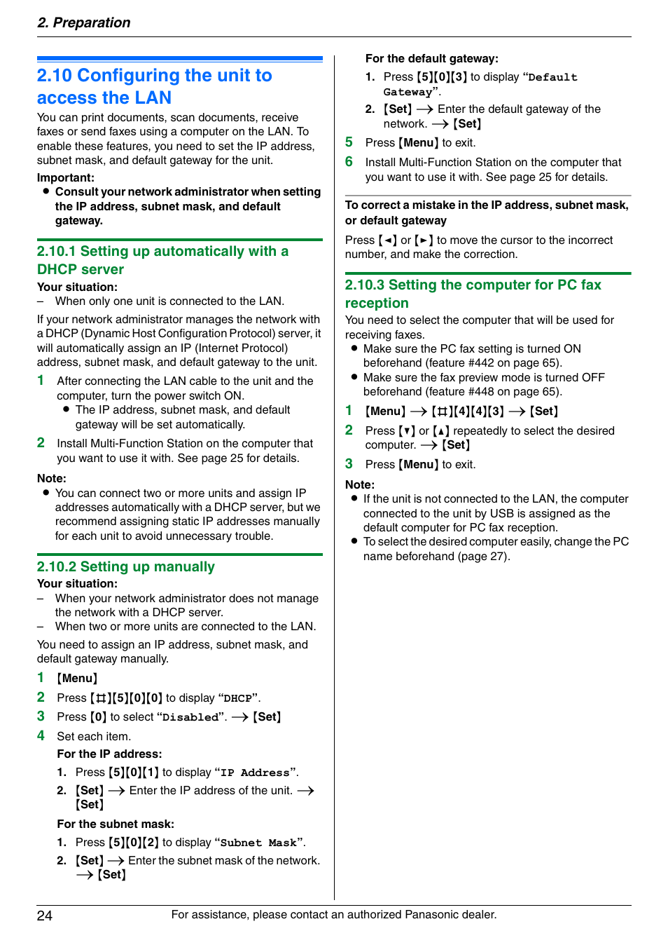 10 configuring the unit to access the lan, Configuring the unit to access the lan, 10 configuring the unit to access the lan | Panasonic DPMC210 User Manual | Page 24 / 128