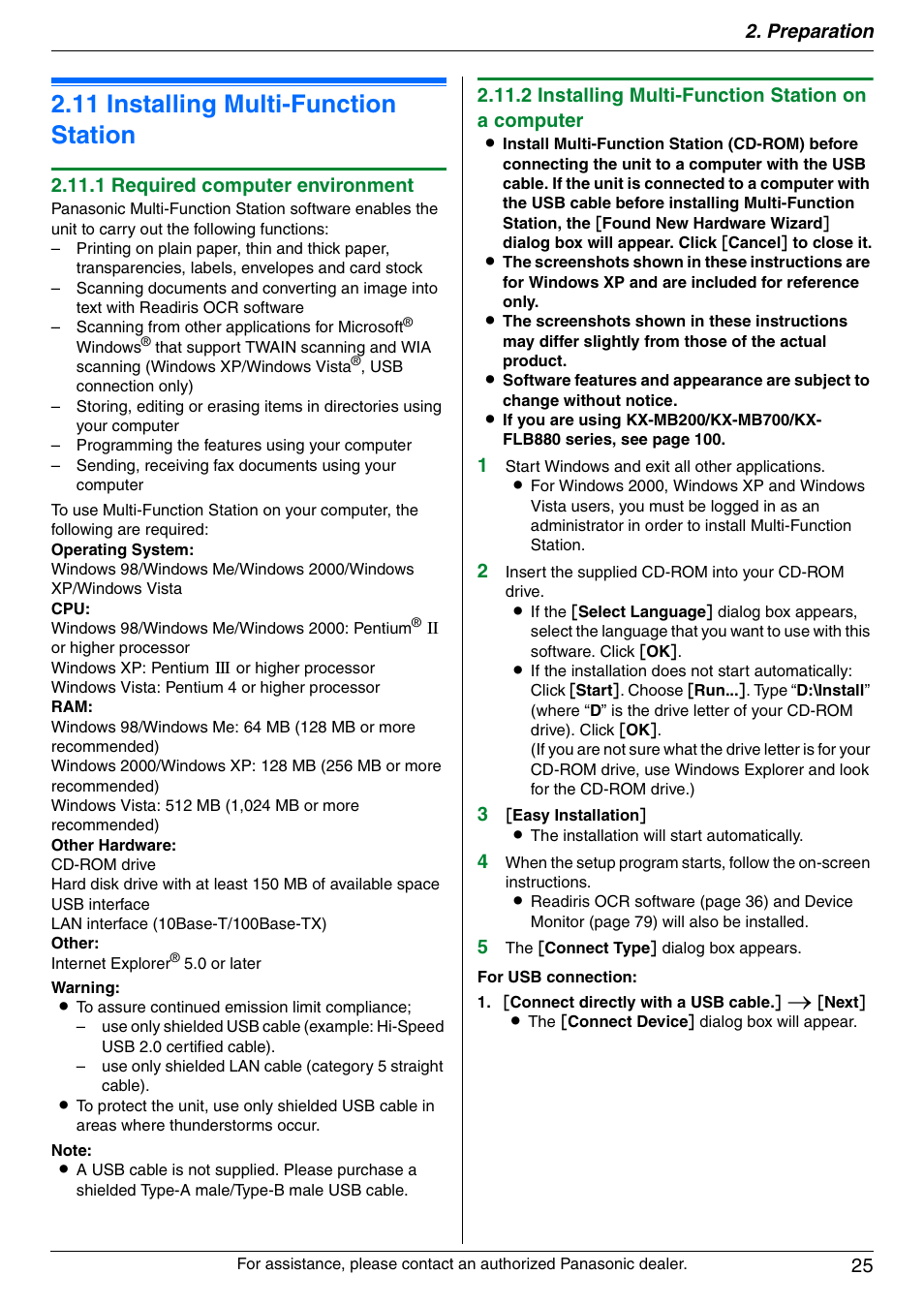 11 installing multi-function station, Installing multi-function station, 11 installing multi-function station | Preparation 25, 1 required computer environment, 2 installing multi-function station on a computer | Panasonic DPMC210 User Manual | Page 25 / 128