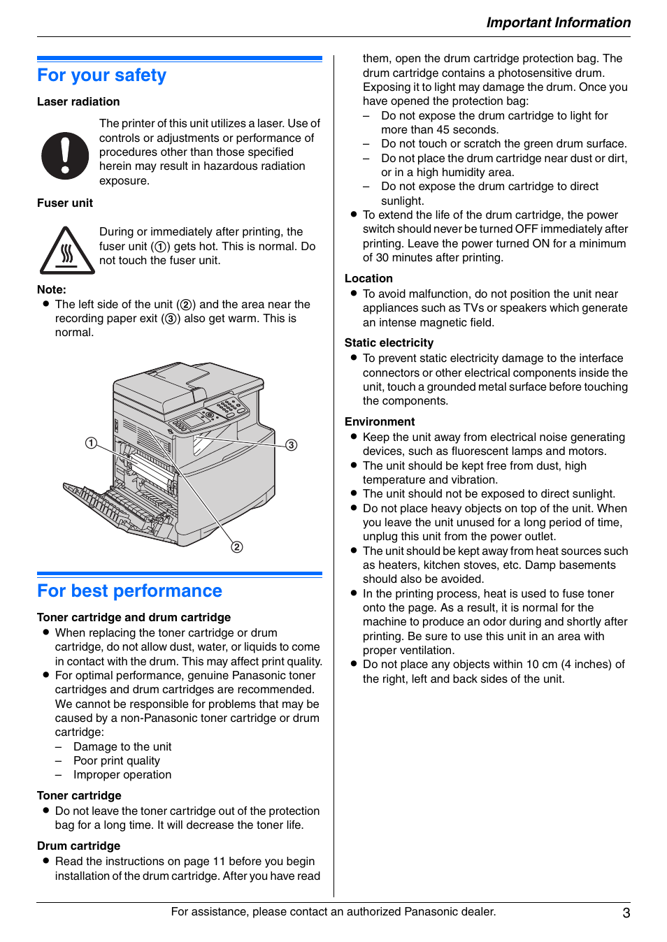Important information, For your safety, For best performance | Important information 3 | Panasonic DPMC210 User Manual | Page 3 / 128