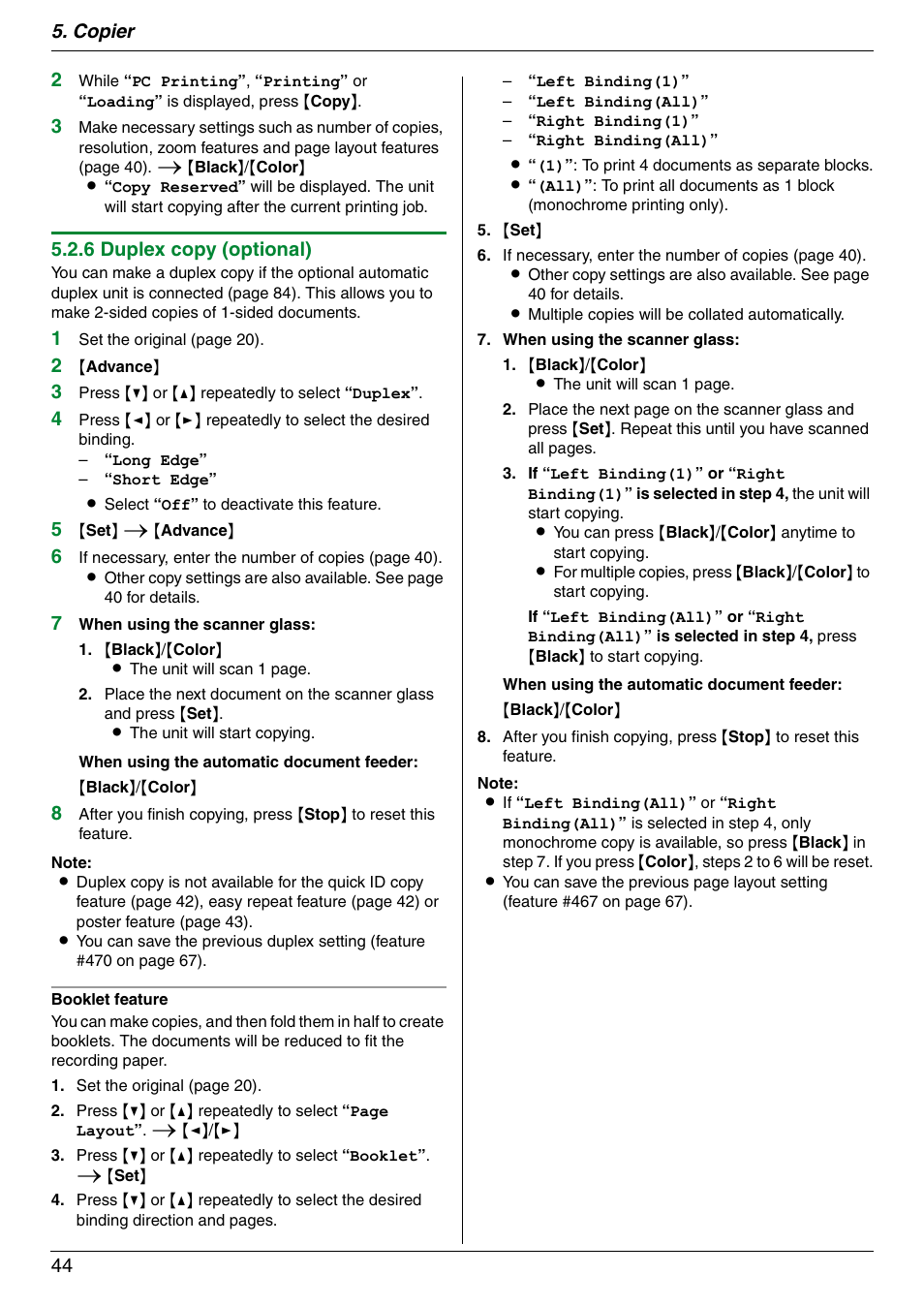Copier 44 2, 6 duplex copy (optional) | Panasonic DPMC210 User Manual | Page 44 / 128