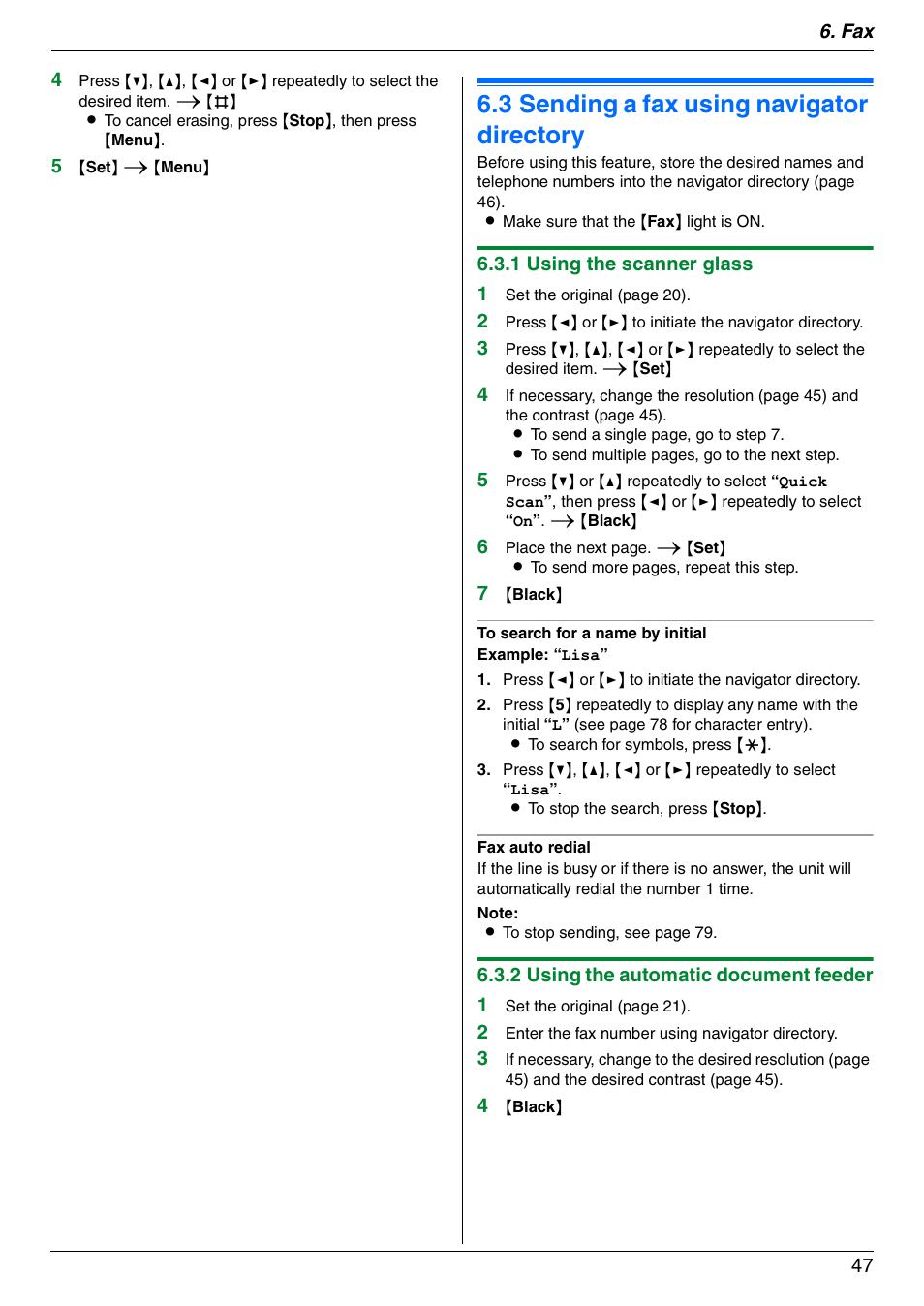 3 sending a fax using navigator directory, Sending a fax using navigator directory, 3 sending a fax using navigator directory | Panasonic DPMC210 User Manual | Page 47 / 128