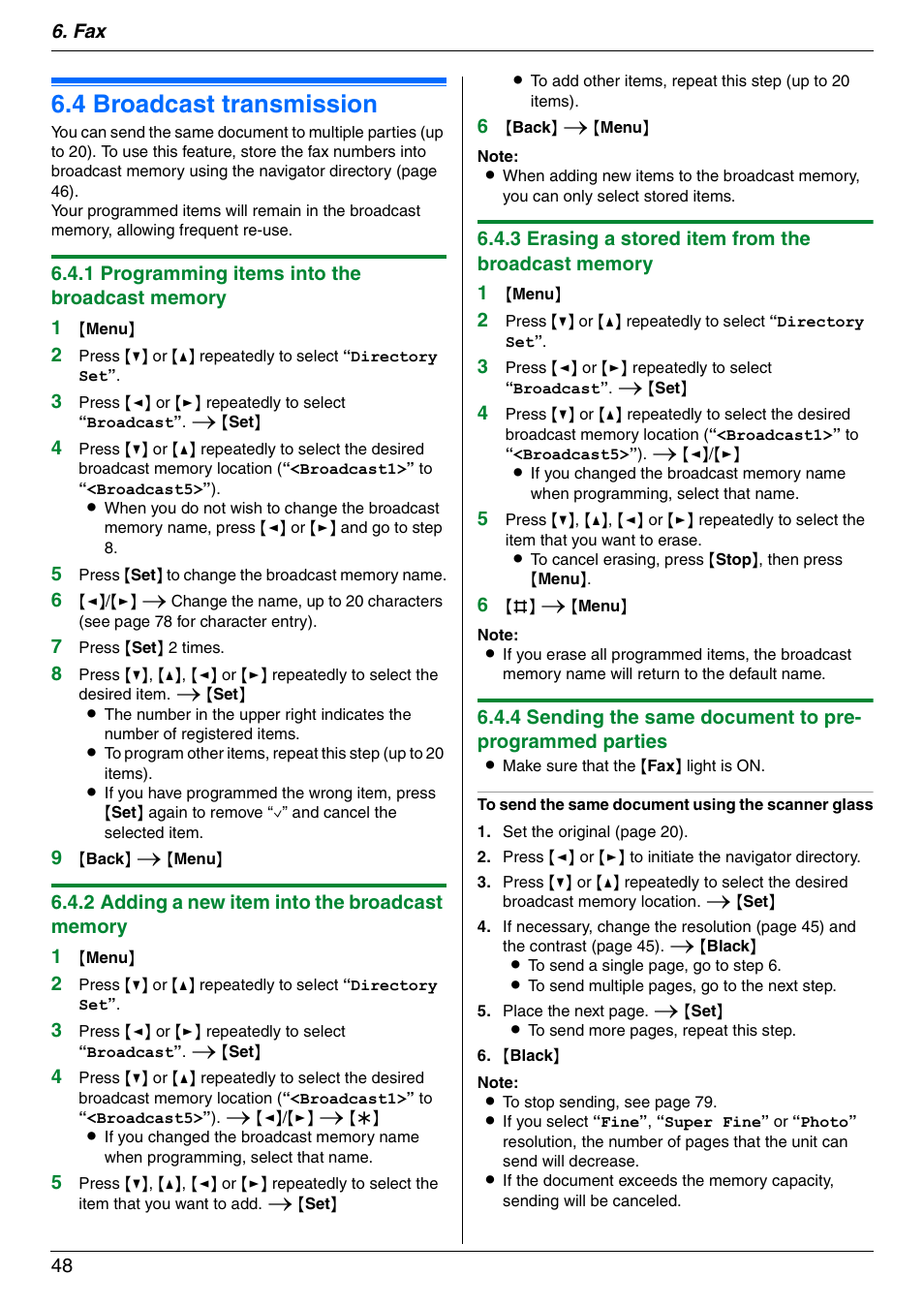 4 broadcast transmission, Broadcast transmission, 4 broadcast transmission | Panasonic DPMC210 User Manual | Page 48 / 128