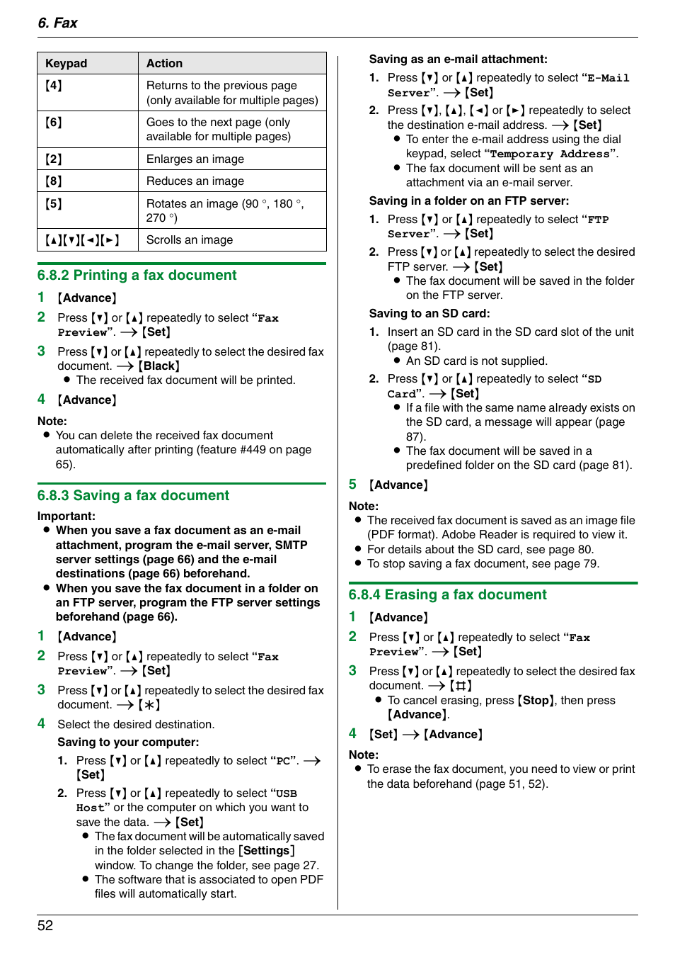3 saving a fax document, 4 erasing a fax document 1 | Panasonic DPMC210 User Manual | Page 52 / 128