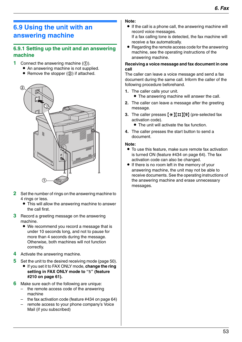 9 using the unit with an answering machine, Using the unit with an answering machine, 9 using the unit with an answering machine | Panasonic DPMC210 User Manual | Page 53 / 128