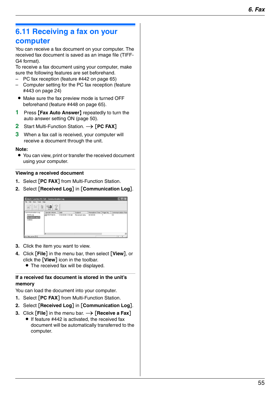 11 receiving a fax on your computer, Receiving a fax on your computer, 11 receiving a fax on your computer | Panasonic DPMC210 User Manual | Page 55 / 128