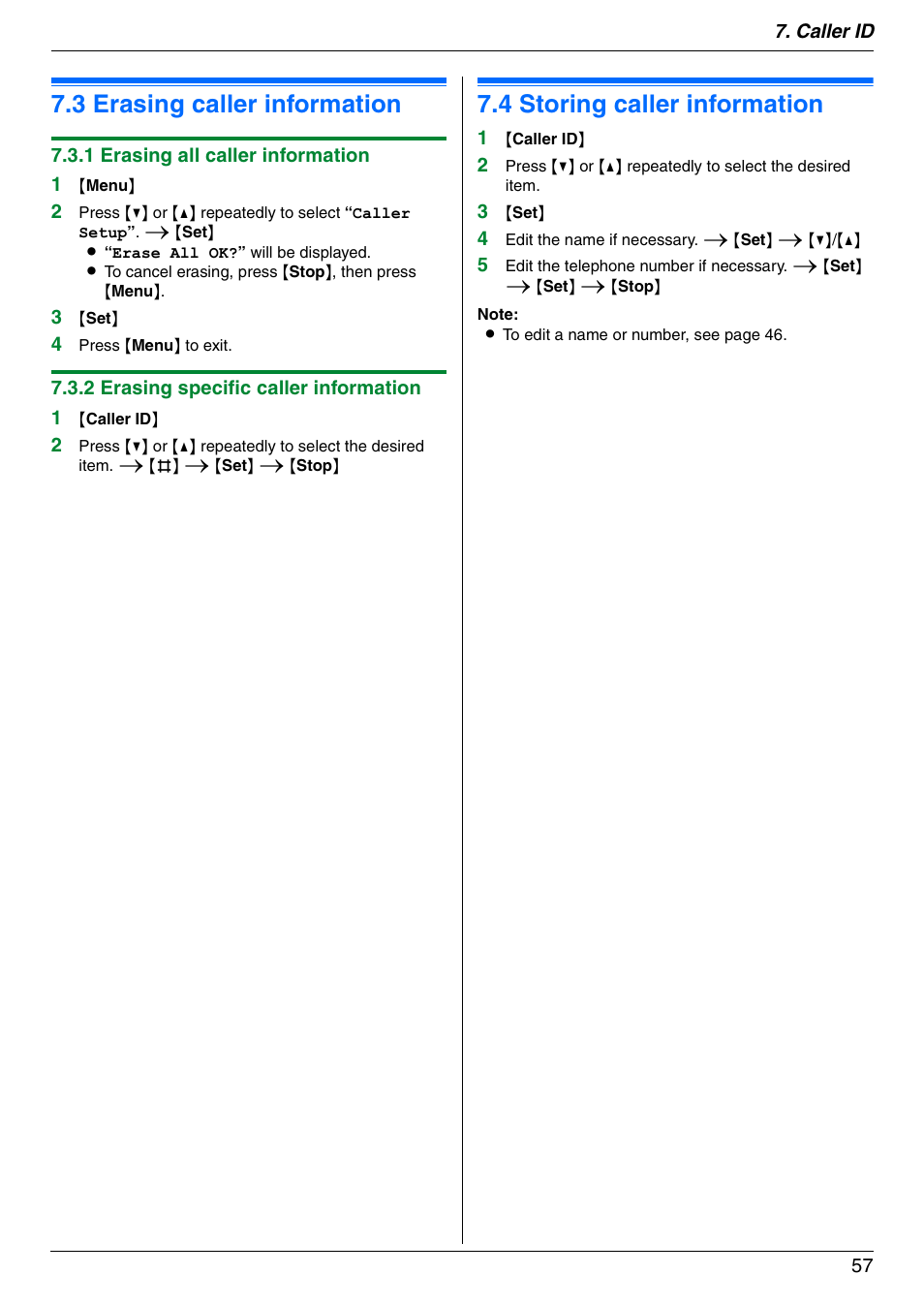 3 erasing caller information, 4 storing caller information, Erasing caller information | Storing caller information, Ep 3 of, 3 erasing caller information, 4 storing caller information | Panasonic DPMC210 User Manual | Page 57 / 128