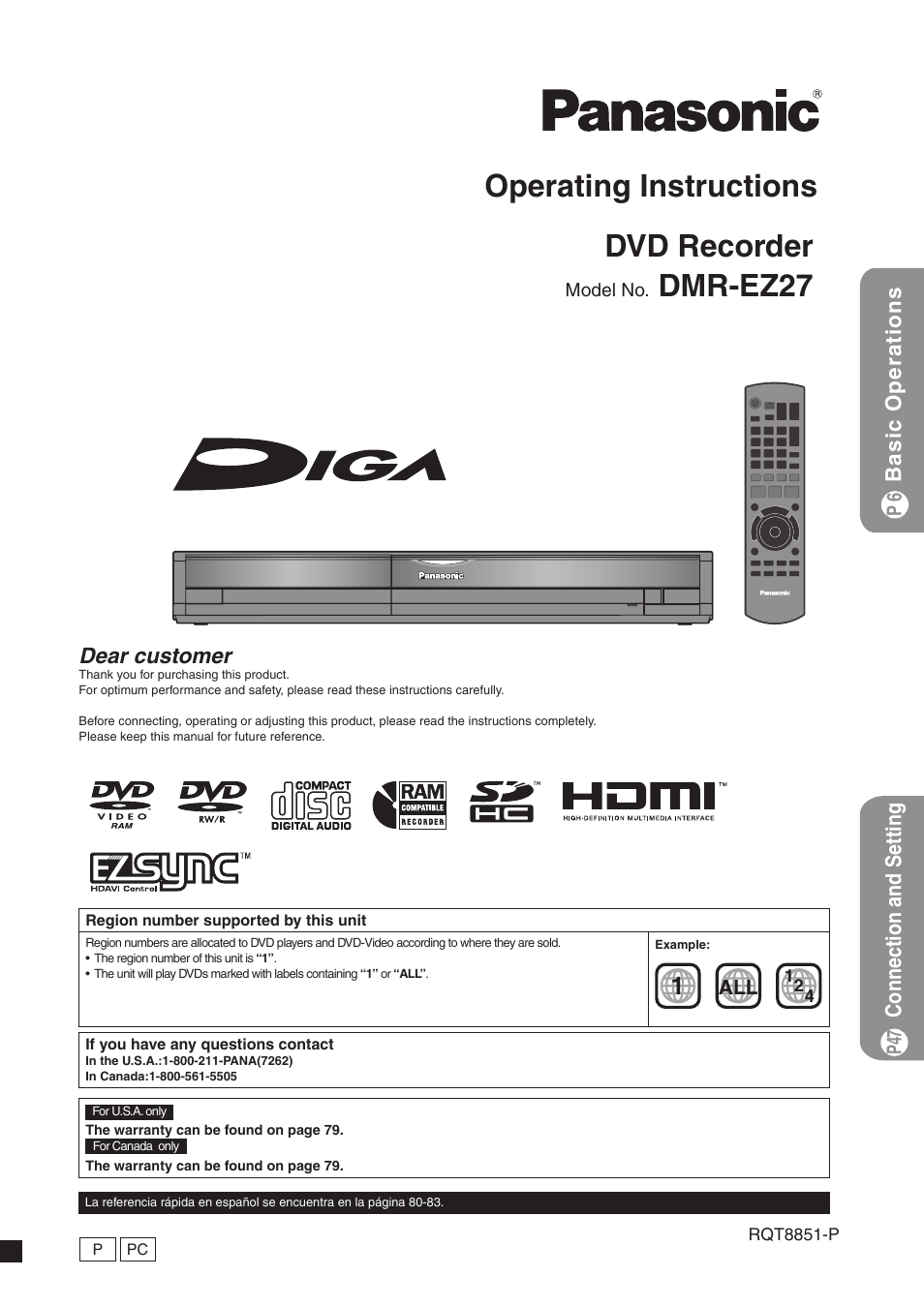 Panasonic DIGA DMR-EZ27 User Manual | 84 pages