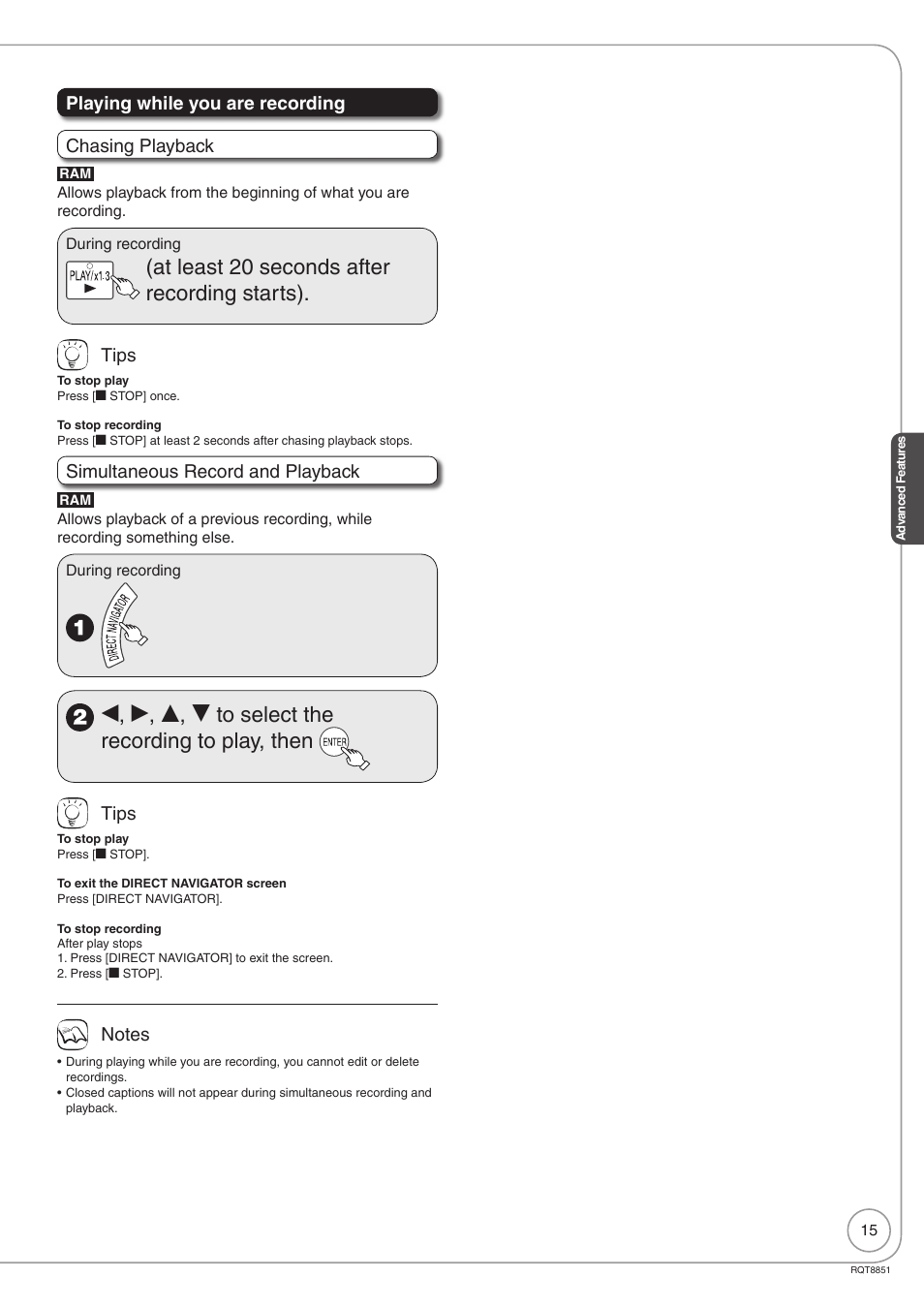 At least 20 seconds after recording starts), W, q, e, r to select the recording to play, then | Panasonic DIGA DMR-EZ27 User Manual | Page 15 / 84