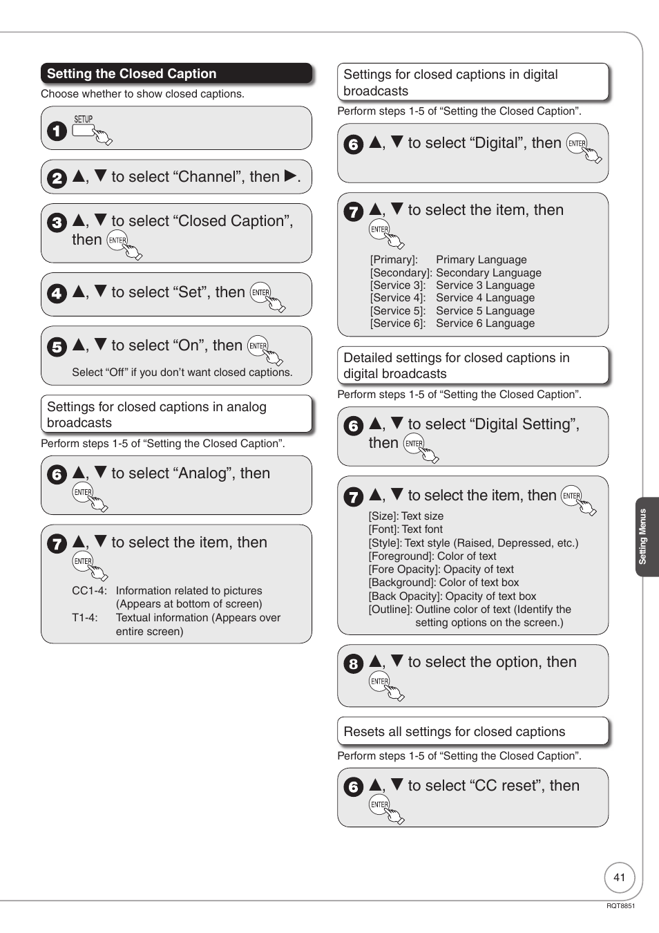 E, r to select the option, then, E, r to select “cc reset”, then | Panasonic DIGA DMR-EZ27 User Manual | Page 41 / 84