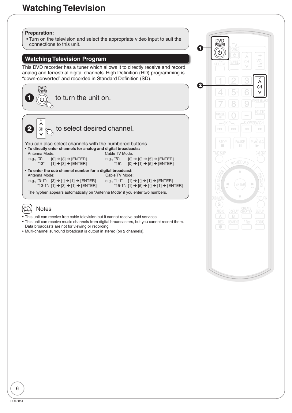 Basic operations, Watching television, Watching television program | Panasonic DIGA DMR-EZ27 User Manual | Page 6 / 84