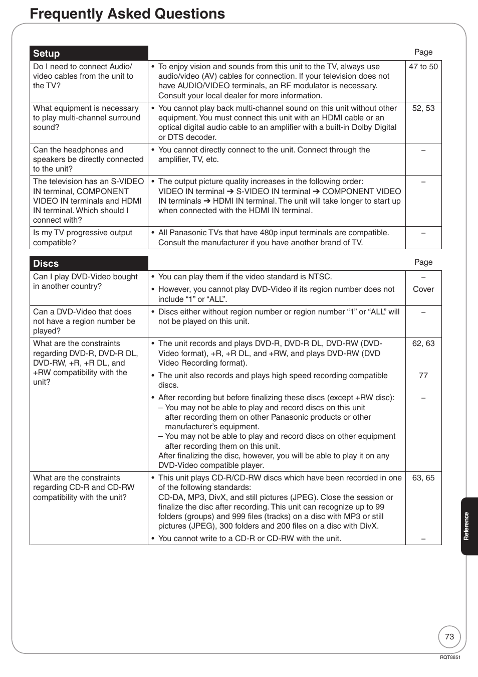 Frequently asked questions | Panasonic DIGA DMR-EZ27 User Manual | Page 73 / 84