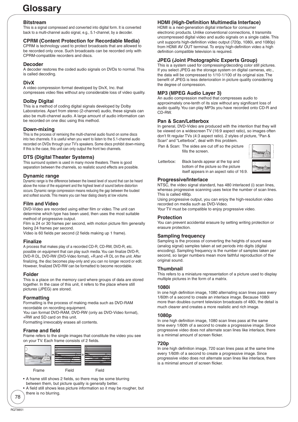 Glossary | Panasonic DIGA DMR-EZ27 User Manual | Page 78 / 84