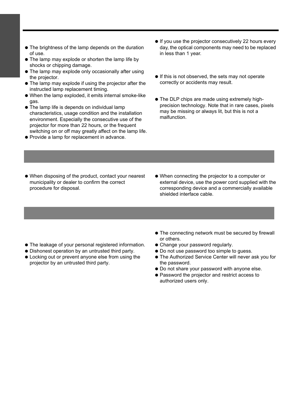 Others, Security, Others security | Nglish - 10, Precautions with regard to safety, Important information | Panasonic PT-D5000U User Manual | Page 10 / 52