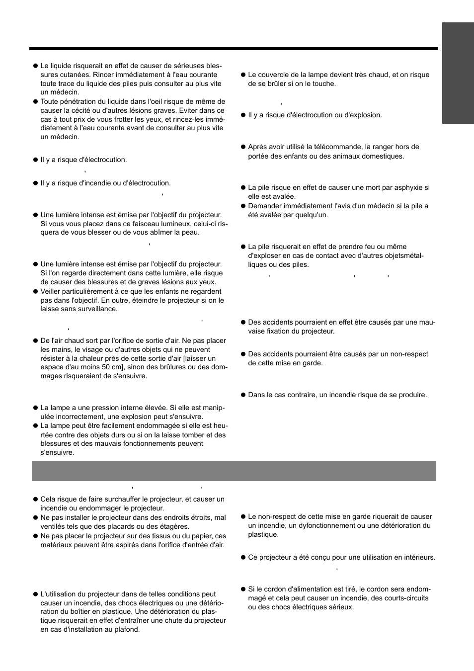 Mises en garde, Rançais - 45, Précautions de sécurité | Information importante | Panasonic PT-D5000U User Manual | Page 45 / 52