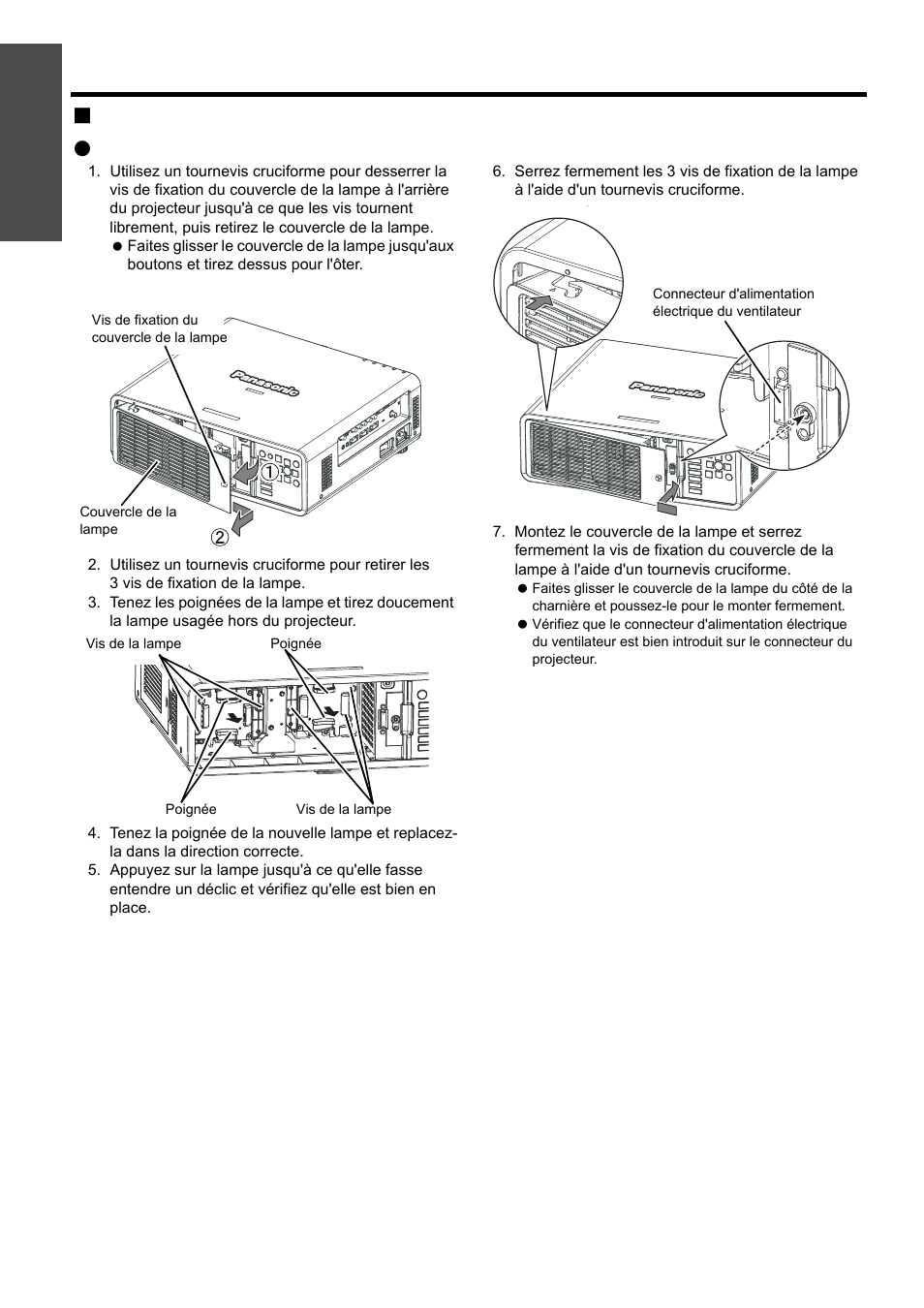 Rançais - 50, Remplacement, Procédure de remplacement | Information importante | Panasonic PT-D5000U User Manual | Page 50 / 52