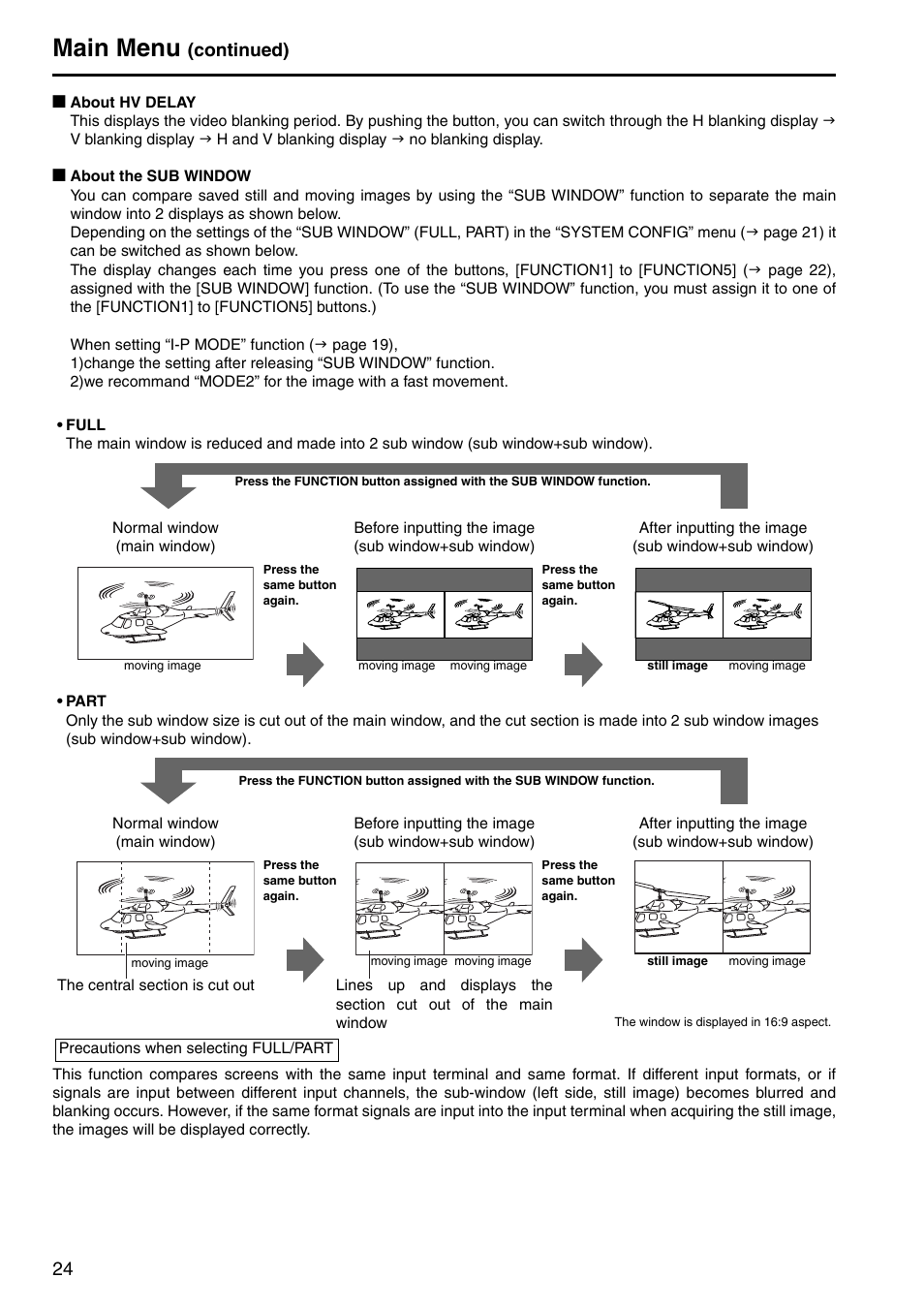 Main menu, Continued) | Panasonic BT-LH2600WE User Manual | Page 24 / 38