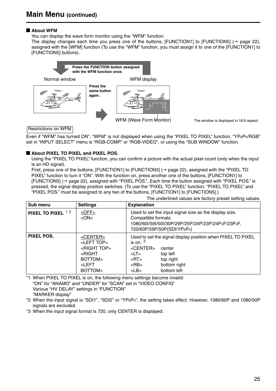 Main menu, Continued) | Panasonic BT-LT2600 User Manual | Page 15 / 19