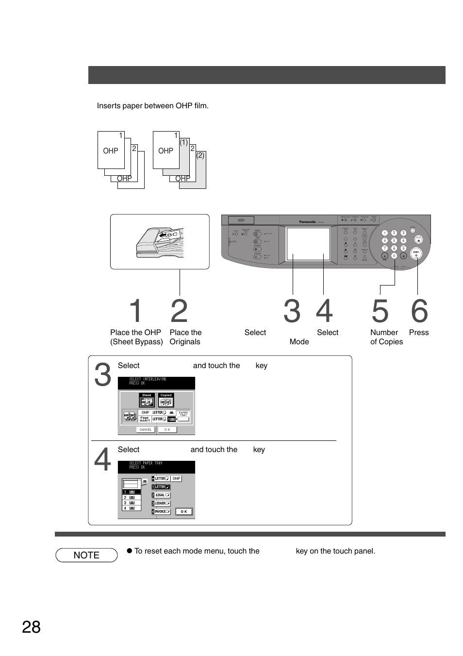 Ohp interleaving, Insertion/overlay, Procedure | Panasonic DP-2500 User Manual | Page 28 / 73