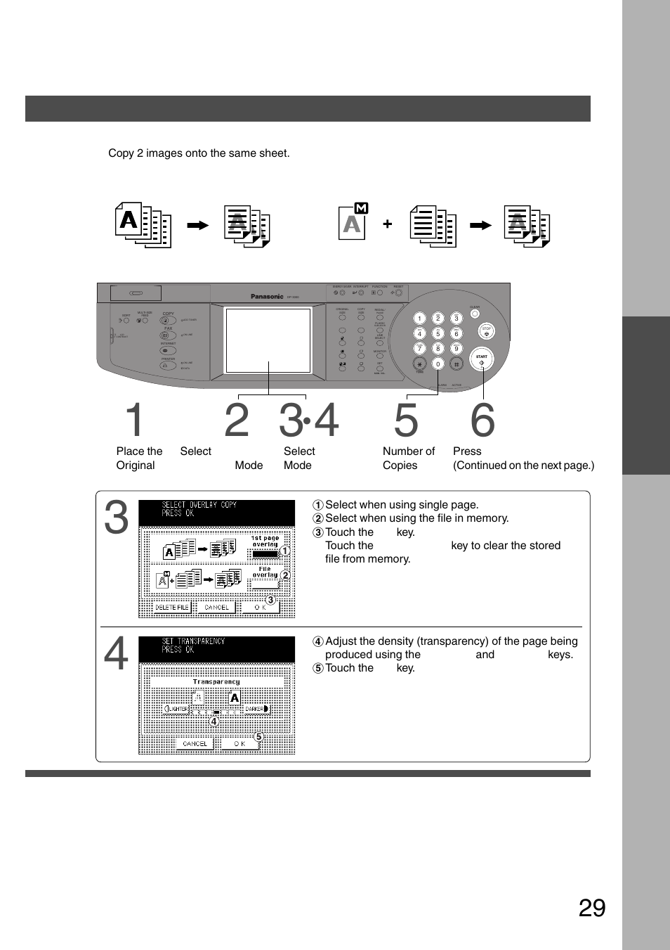 Overlay, Overlay insertion/overlay, Making copies | Procedure | Panasonic DP-2500 User Manual | Page 29 / 73