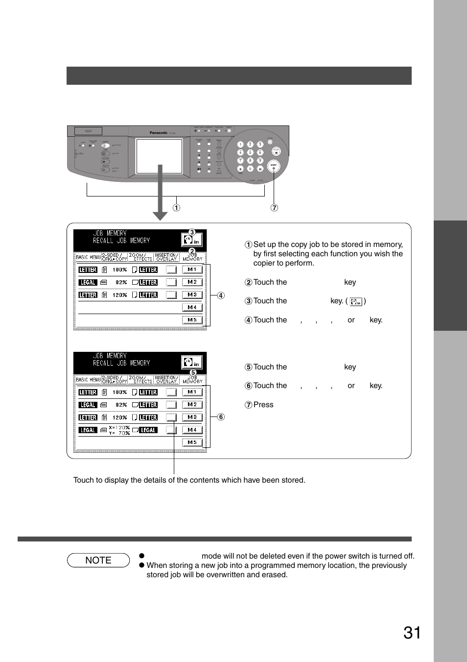 Job memory, Making copies | Panasonic DP-2500 User Manual | Page 31 / 73